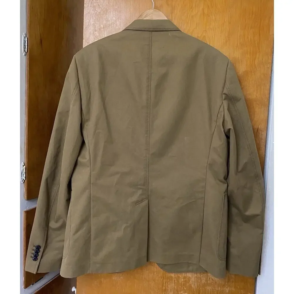 VALENTINO GARAVANI Tan Green Blazer twill sport coat camo lining Size 54 44” Ch